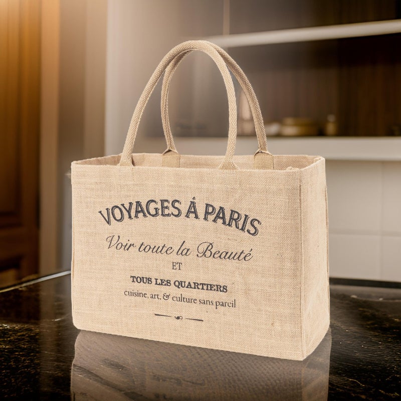 KAF Home Jute Market Tote Bag with Handles, Voyages - Image 4